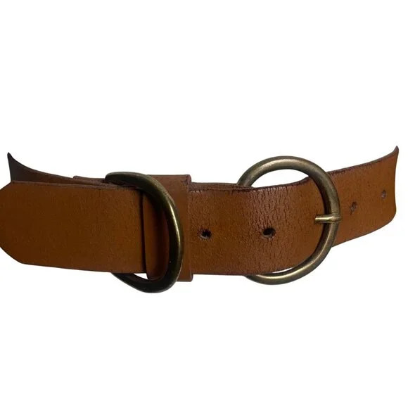 Vintage Italian Brown Leather Belt Brass Double Ring Buckle XXL Made in USA - Picture 6 of 7